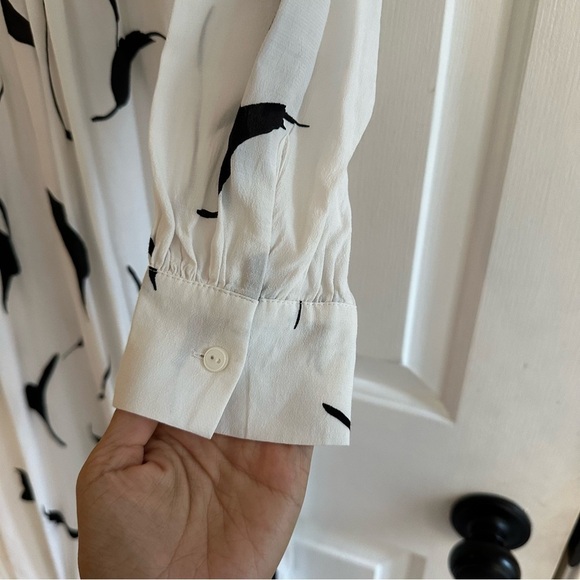 H&M Long Sleeve Peasant White Black Patterned Midi Dress Size 4 - Picture 8 of 10